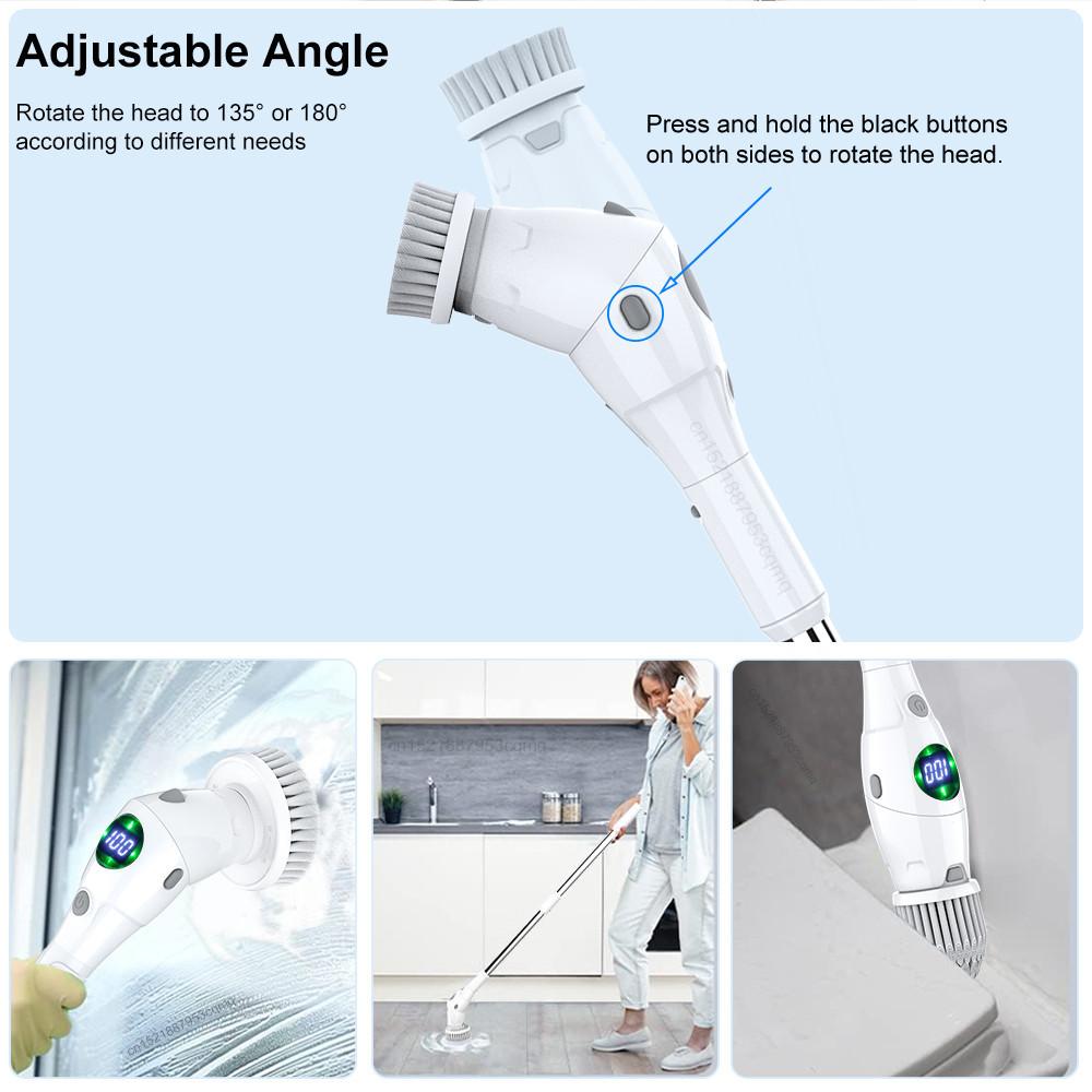 8 In 1 White Bathroom Kitchen Cleaning Gadget Multifunctional Electric Cleaning Brush Household Wireless Rotatable Cleaning Brush