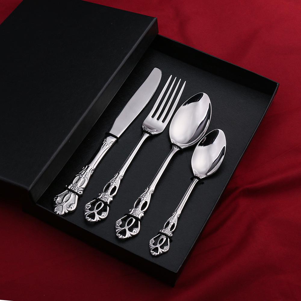 V Royal Court 24-Piece European Stainless Steel Cutlery Set: Knife, Fork & Spoon In Gift Box for Hotel Dining