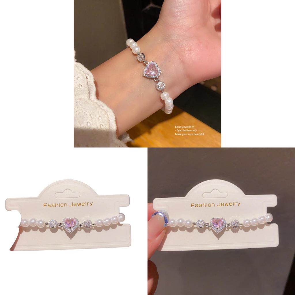 Elegant Heartshaped Artificial Pearl Bracelet With Zirconia For Women Gift Giving