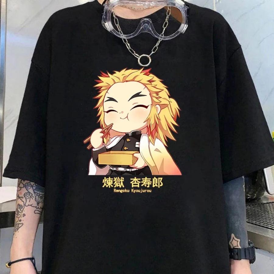 

New Hot Cute Rengoku Kyoujurou Printed T-shirts Women Unisex Casual Loose Round Neck Creative Personalized Anime T-shirts XXXXXL чорний