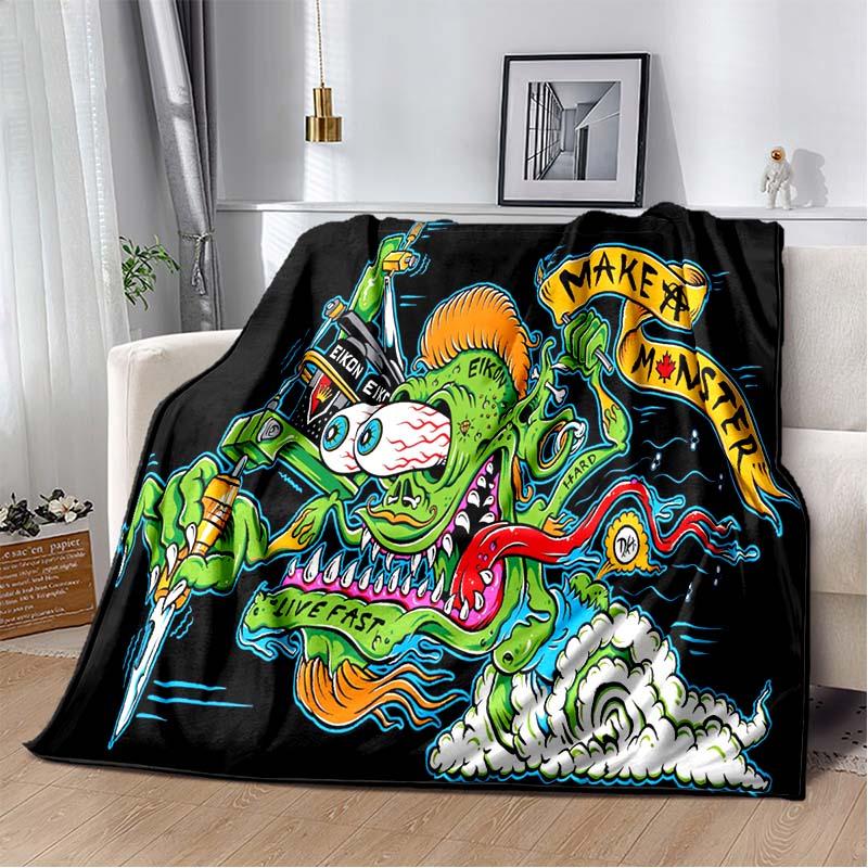 Rat Fink Retro Monster Graphic Print Flannel Blanket Cozy Warm Throw Sofa Bedroom Present Indoor Home Party Lounge Decor