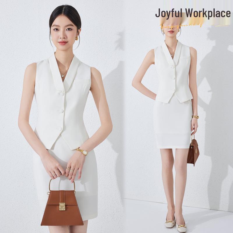 

Women s Professional OL Skirt Suit Set: Small Fragrant Spring/Autumn Sleeveless Vest & Skirt XL