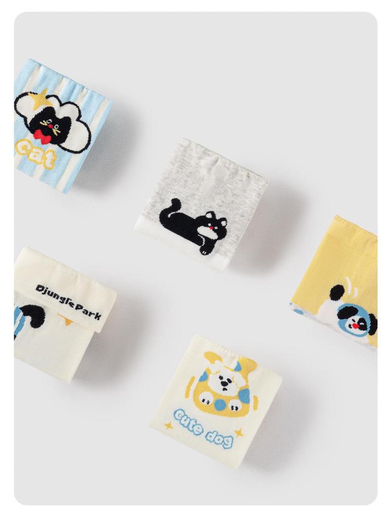 5 Paar Niedliche Kätzchen Japanische Cartoon Mid-Calf Socken - Atmungsaktiv, Vielseitiges Design für Damen, Perfekt für Frühling und Herbst