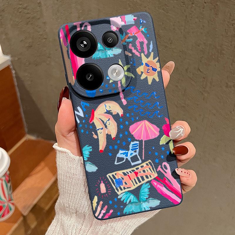 Kreslený pouzdro na malování na dovolenou pro Xiaomi Redmi Note 14 13 Pro 5G 4G 12 11 Funda Xiaomi 14T 13T 11T Pro Silikonový kryt s koženou texturou