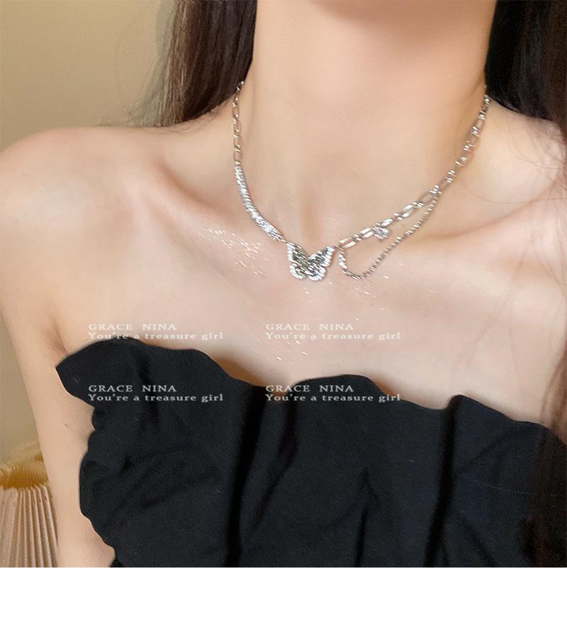 Introducing the Black Zircon Butterfly Necklace: Elegant Summer Clavicle Chain for Women, 2023 New Style with a High-End Feel.