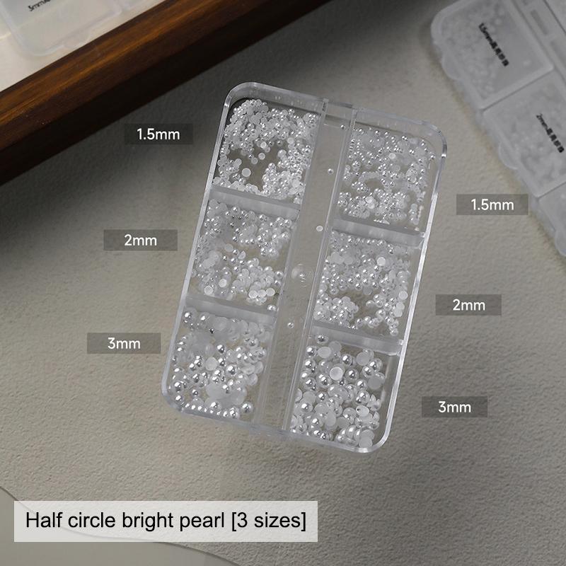 6/12 Grids Pearl Nail Art Decorations White Half Round Flat Bottom Full Circle Mixed Size Nail Art Diy Accessories