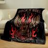 A guitar with flames and wings, surrounded by the text "Rock 'N' Roll". for all seasons blanket lunch break throw gift