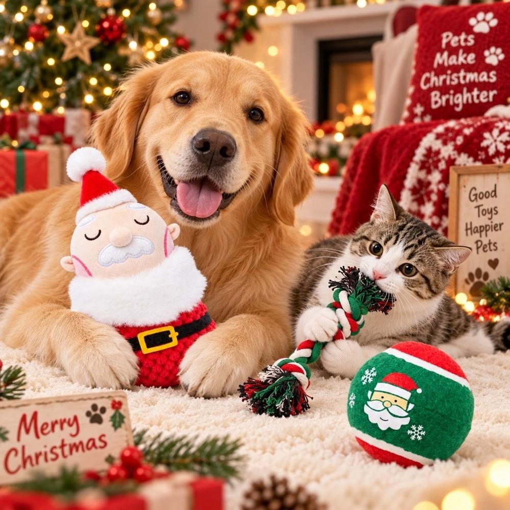 3pcs Ball Pet Chew Toy Snowman Christmas Santa Pet Toy Cute Christmas Dog Toy  Large Dogs