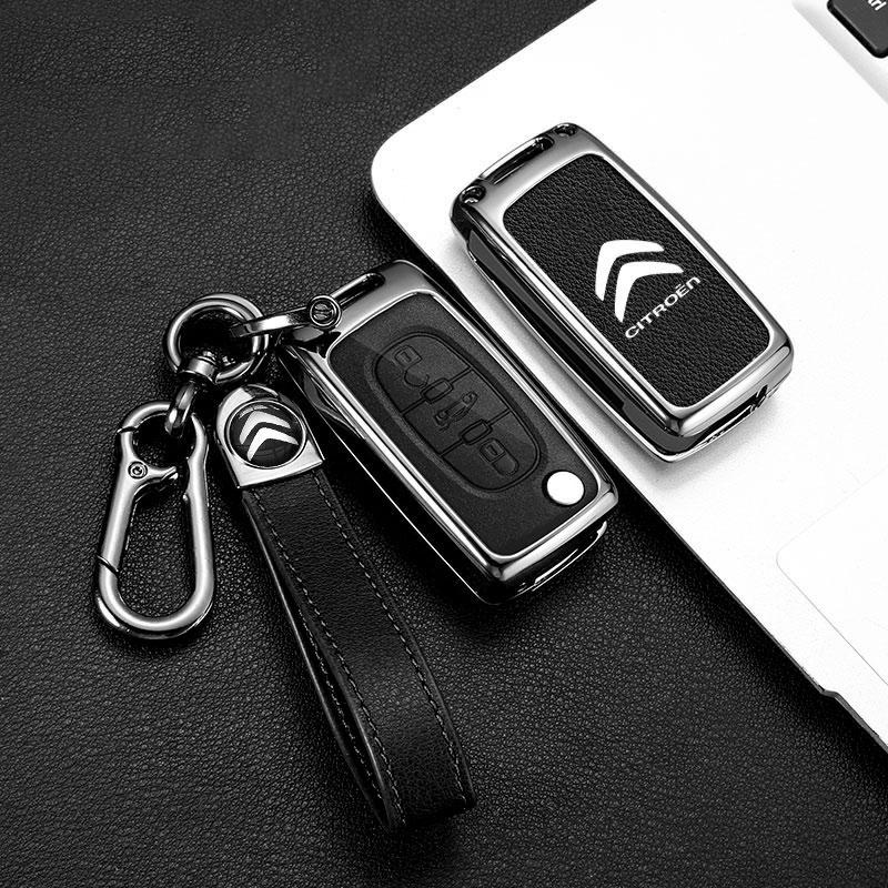 AAMH1 Zinc Alloy Leather Car Flip Remote Key Case Cover Protector Shell Durable For Citroen C2 C3 C4 C5 C6 Xsara Berlingo Accessories