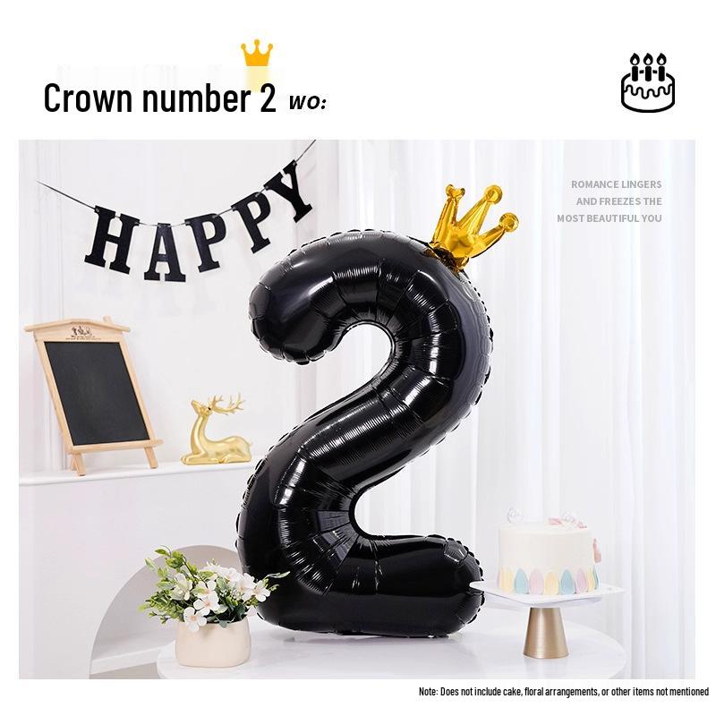40-Inch Black Crown Number Balloons - Birthday Photo Props & Party Decor
