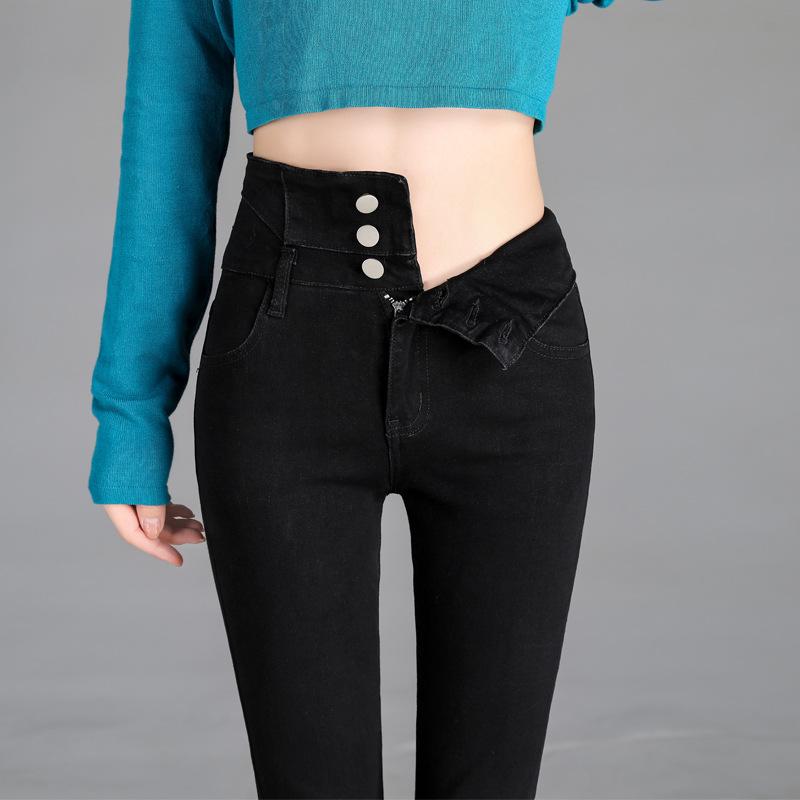 High-Waist Skinny Velvet-Lined Jeans - Women's Casual Japanese Korean Style, Autumn/Winter 2025.