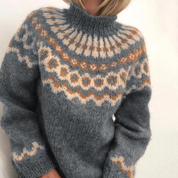 Nordic Knitted Winter Sweater Women High Neck Casual Pullover Tops Jumper