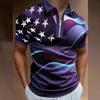 Stylish Star Wave Print Short Sleeve Polo with Half-Zip Collar