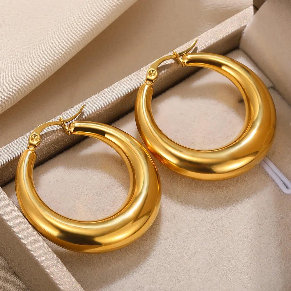 Chunky Geometric Earrings For Women Gold Color Stainless Steel Earring Female Fashion Party Wedding Jewelry Gift Bff