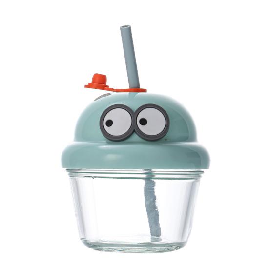 Glasbecher mit Strohhalm und Deckel 210ml Wiederverwendbarer Eiskaffeebecher Niedlicher Cartoon-Trinkbecher für Wasser Matcha Reise