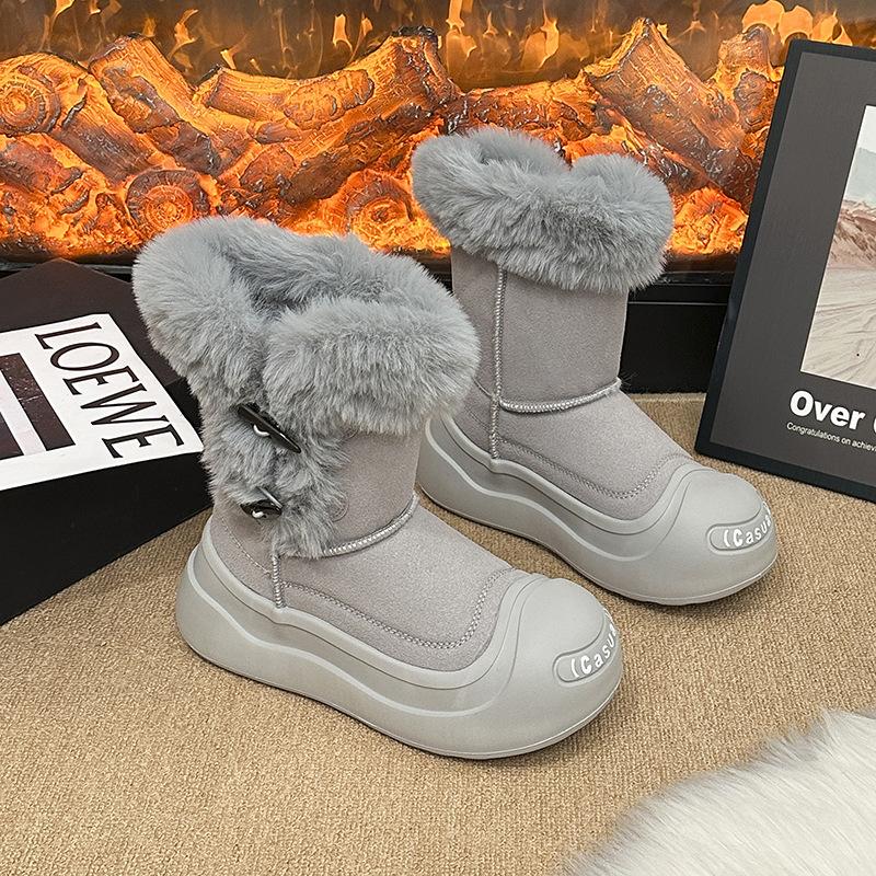 

Женские меховые зимние легкие теплые дутики на толстой подошве, нескользящие износостойкие повседневные кроссовки, хлопковые ботинки 40 серый