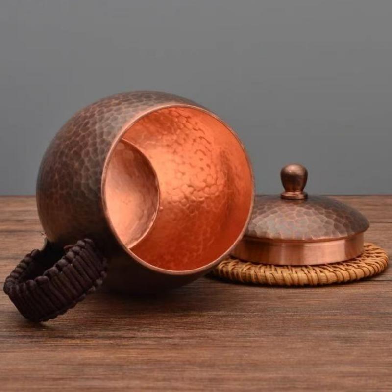 Vintage Handcrafted Copper Coffee Mug,Camping Beer Mug With lid Hammer Texture Handle Beverage Juice Cups Drinking 400ml Tea Cup