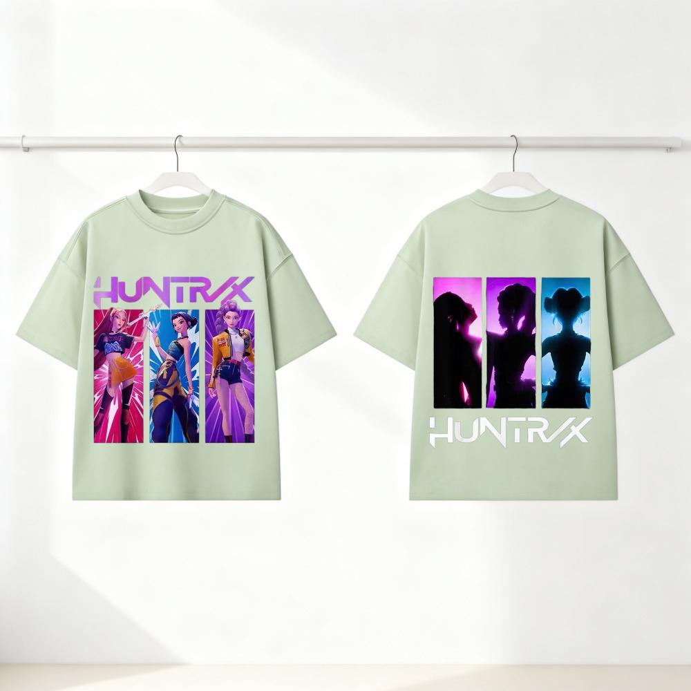 2026 Neue Mädchen Rundhals Kurzarm T-Shirts Doppelseitiges Huntrix Tee Silhouette Print Kinder Sommer Kpop T-Shirts