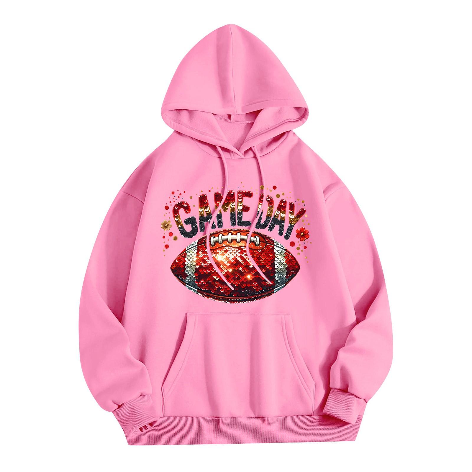 

Женская модная легкая толстовка с длинными рукавами и карманами с принтом регби S розовый