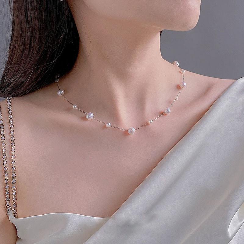 S925 Silver Starry Sky Necklace with Natural Freshwater Pearls, Versatile Clavicle Chain.
