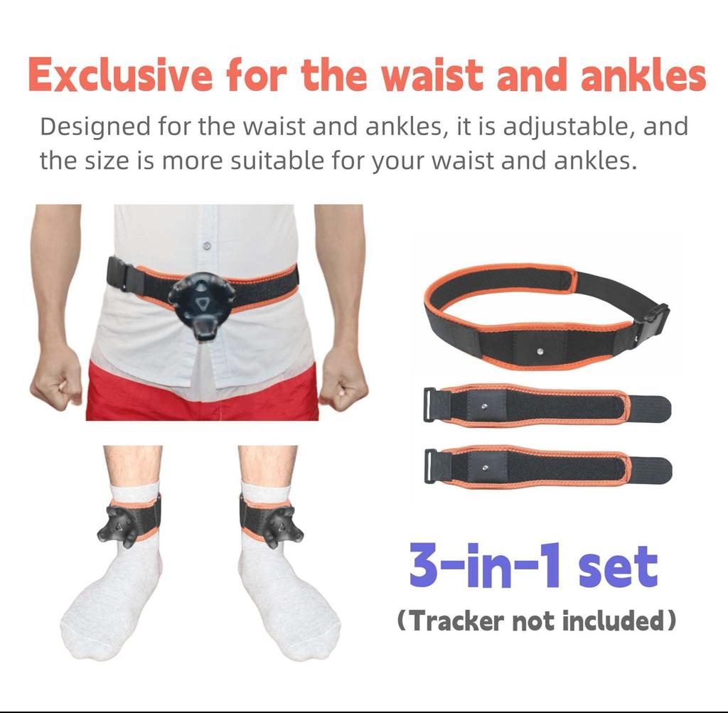 Jadery VR Tracker Belt (2024 New Model) 3-Piece Set for Waist and Ankle, VR Game Full Tracker Strap for Ultimate Tracker, Vive Tracker, and Tundra