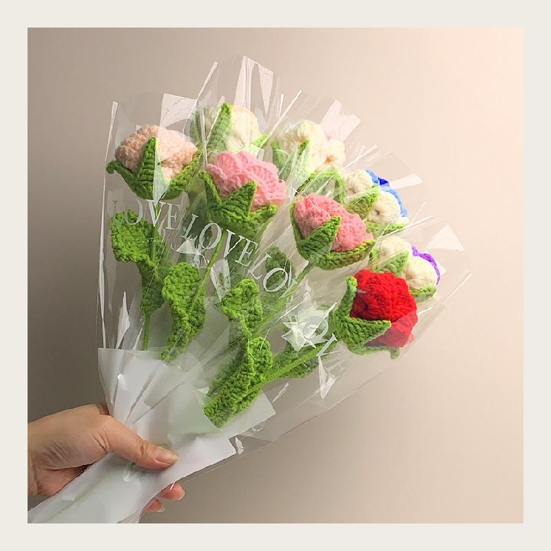 40cm Rose Knitted Yarn Bouquet Artificial Flower for Valentine's Day Bride Wedding Decor Home Decoration Easter Flower Accessory