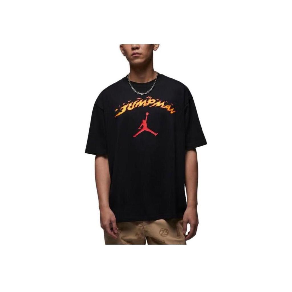 Jordan American Retro Logo Cartoon Print Crew Neck Oversized Short Sleeve T-Shirt With Drop Shoulder Men Tops Black FJ7685-010