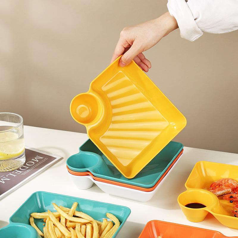 Wielofunkcyjny Uchwyt na Ketchup do Frytek Talerz na Pierogi z Talerzykiem na Ocet Naczynie na Przekąski Naczynie na Przyprawy 2-przegródkowe Pierogi Deser