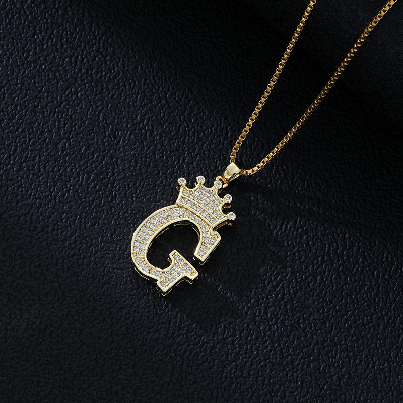 Fashion High-End Crown Letter Necklace Women'S Zircon Pendant Niche Stainless Steel Hip-Hop Pendant Accessories