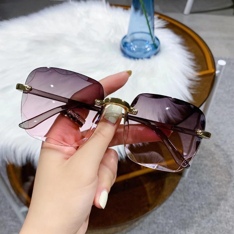 Klassische Vintage Quadratische Sonnenbrille Frau Gradienten Spiegel Rahmenlose Sonnenbrille Weibliche Retro Mode Randlose