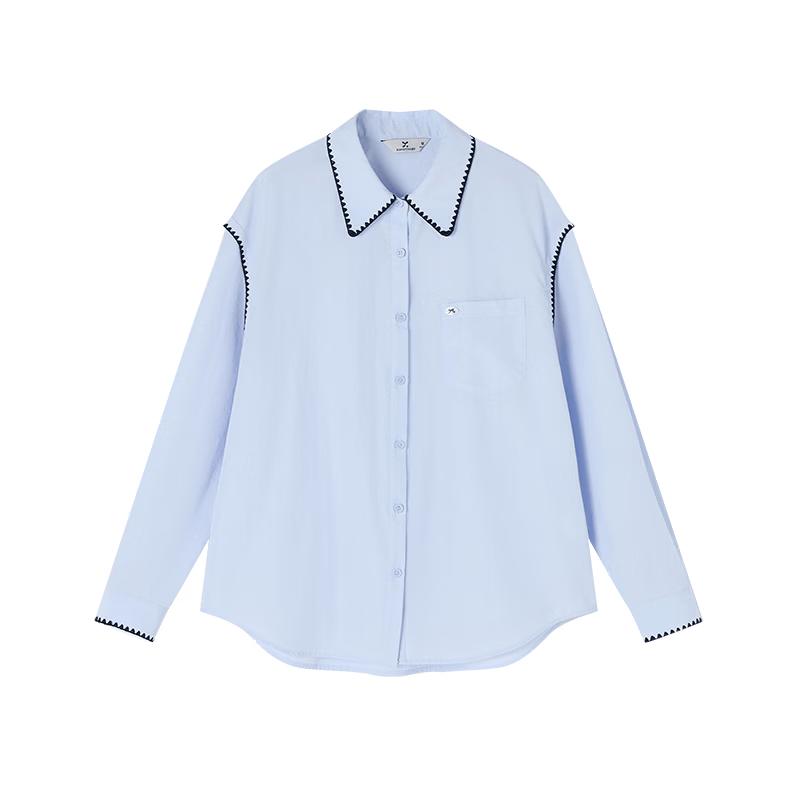 Xiangying Women's Embroidered French Lapel Long Sleeve Blouse