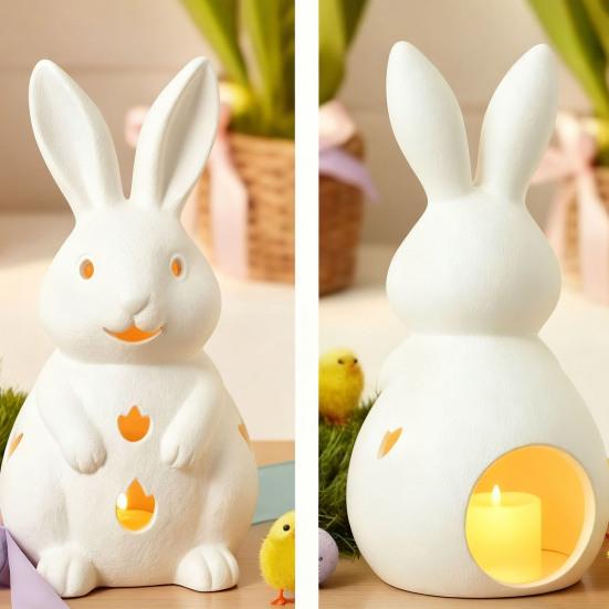 Easter Candlestick Bunny Design Decorative Ornament with Fine Carving Comfortable Hand Feel Artistic Candle Stand Office Table Decor