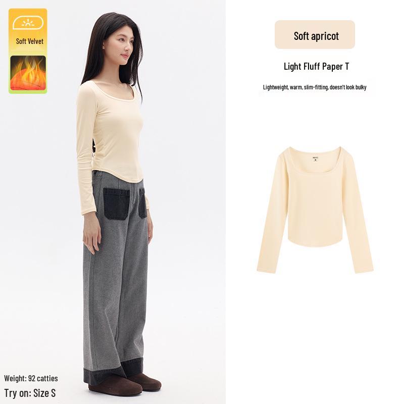 Spicy Girl Square Neck Slimming Long Sleeve T-shirt for Autumn/Winter