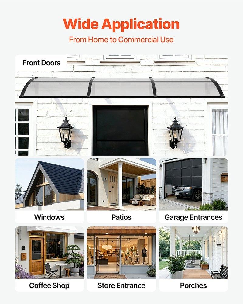 Awnings for Door Entrance, 38 X 117 In, Exterior Front Door Window Awnings with Drainage & ABS Bracket, Rain Snow Sun Protection, Overhang