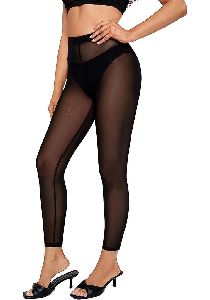 Sexy Netz-Leggings in Unifarben, Neun-Punkte, Transparent, für Schlankere Taille und Beine