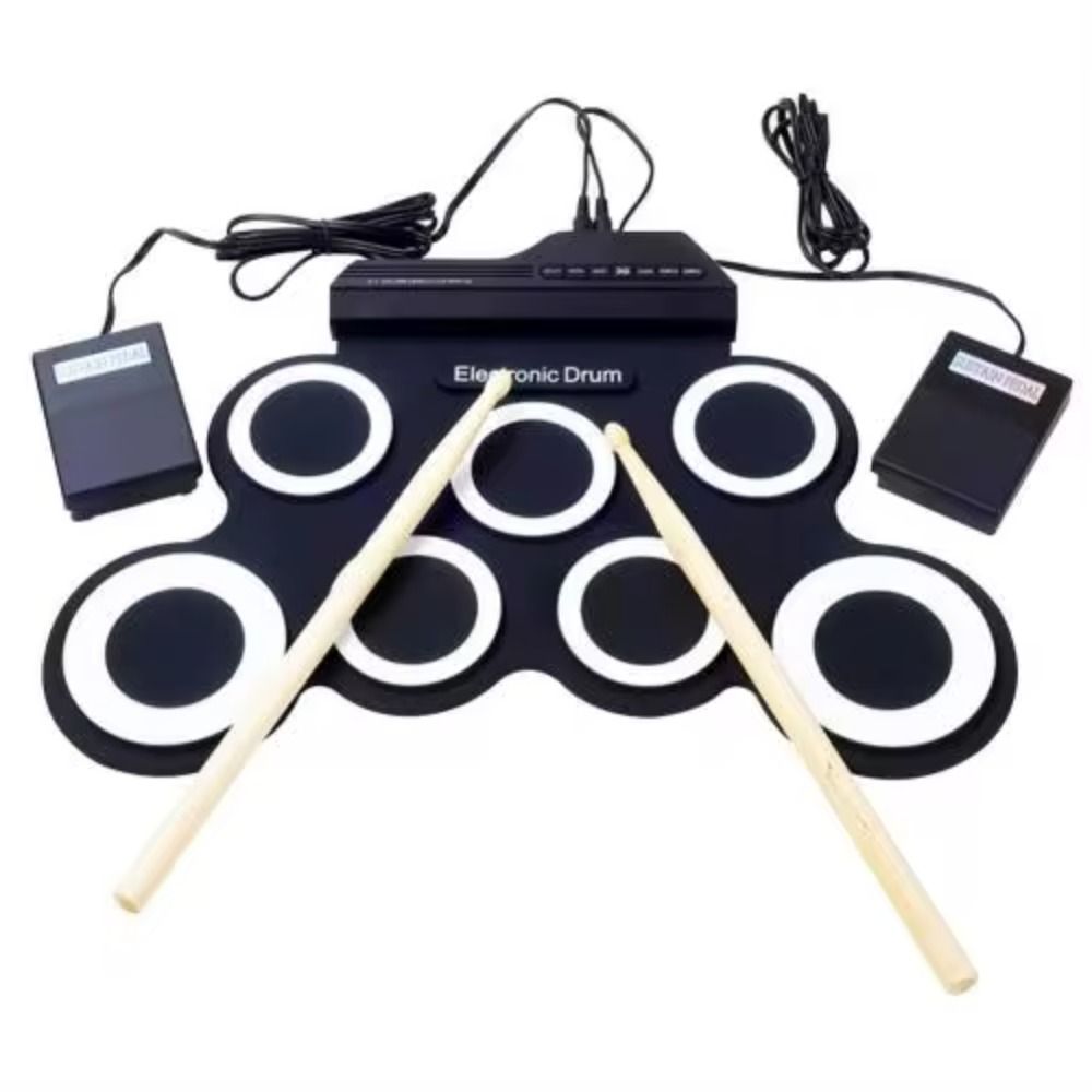 1 Box USB Portable Electronic Drum with Sustain Pedal Folding Music Drums for Beginner Children