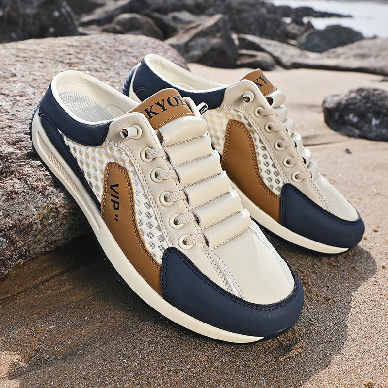 

Летняя новинка 2025 года Мужская обувь Сетчатая дышащая обувь с вырезами Модные баотоу полушлепанцы для мужчин Повседневные лоферы Легкие кроссовки 39