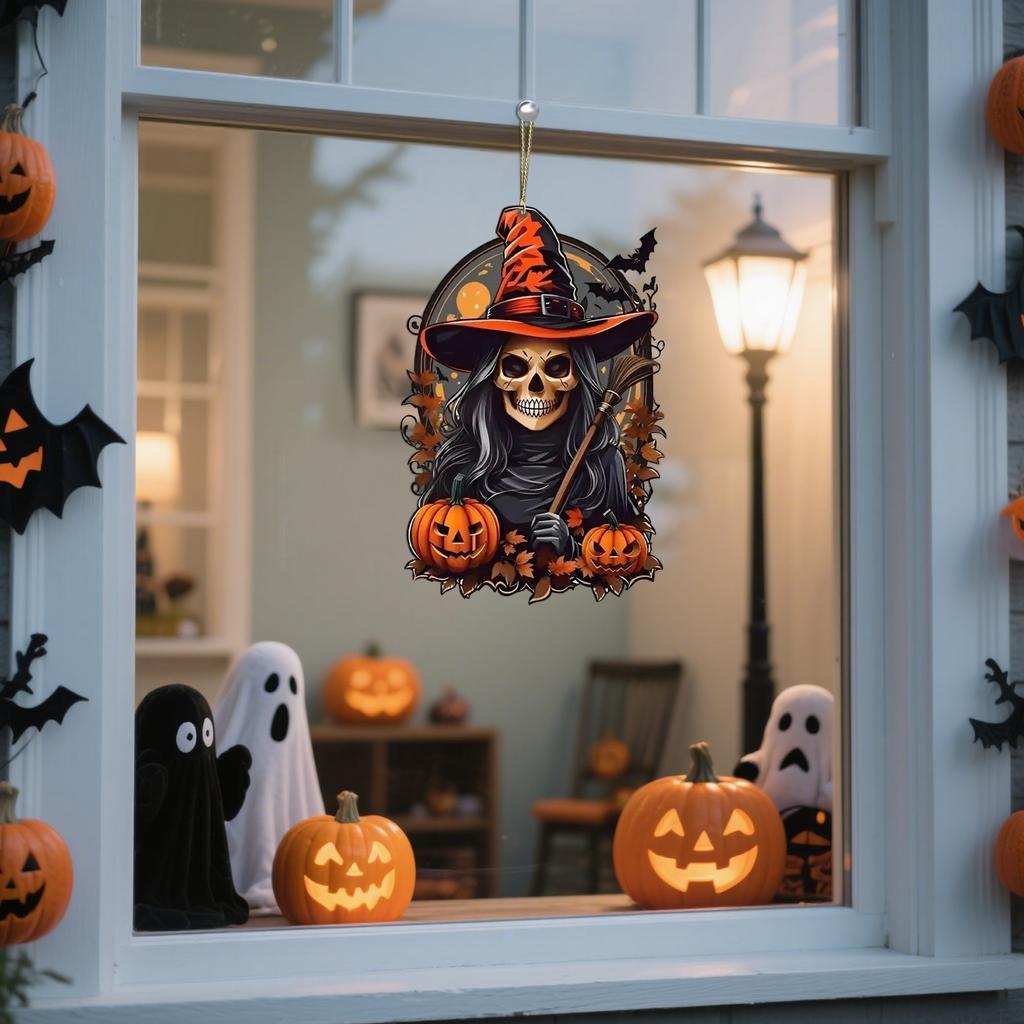 Pumpkins Man Christmas Tree Decoration Pendant Car Rearview Mirror Pendant Halloween Party Decorations, Horror Pumpkins Skeleton Witch Pendant