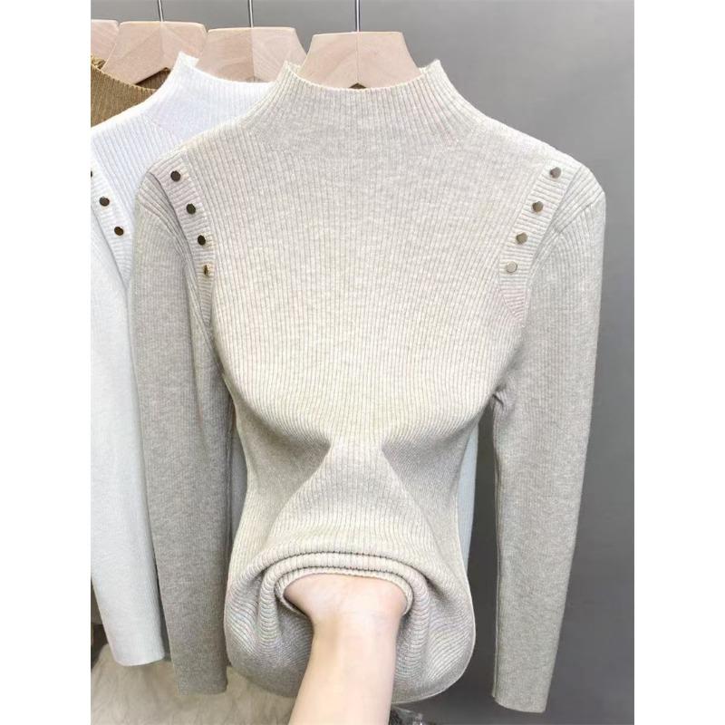 

Knitted primer button pullover autumn and winter knitted sweater semi-turtleneck top sweater slim temperament new One size