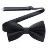 [HISDERN] Black Bow Tie for Men, Plain Silk, Formal Wear, Hook Closure, Easy To Put On and Take Off, Party Gift By BR-04