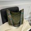 Vintage Solid Color PU Leather Women Fashion Shoulder Sling Bag High-Capacity Simple Wide Strap Bucket Crossbody Bag Commuting