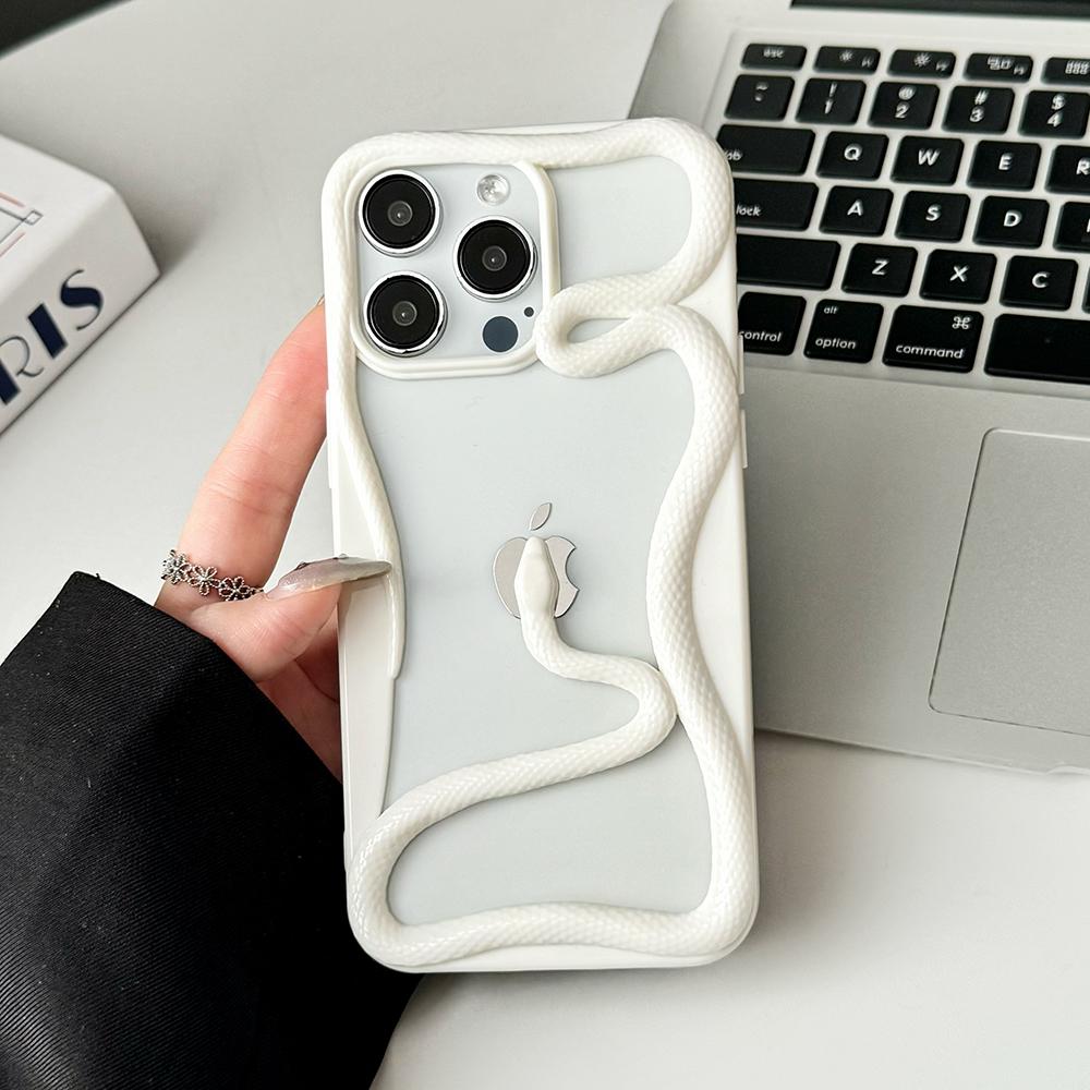 Cool 3D Snake Hollow Dissipate Heat Phone Case For iPhone 17 16 15 14 13 12 11 Pro Max White Shockproof Soft Silicone Cover
