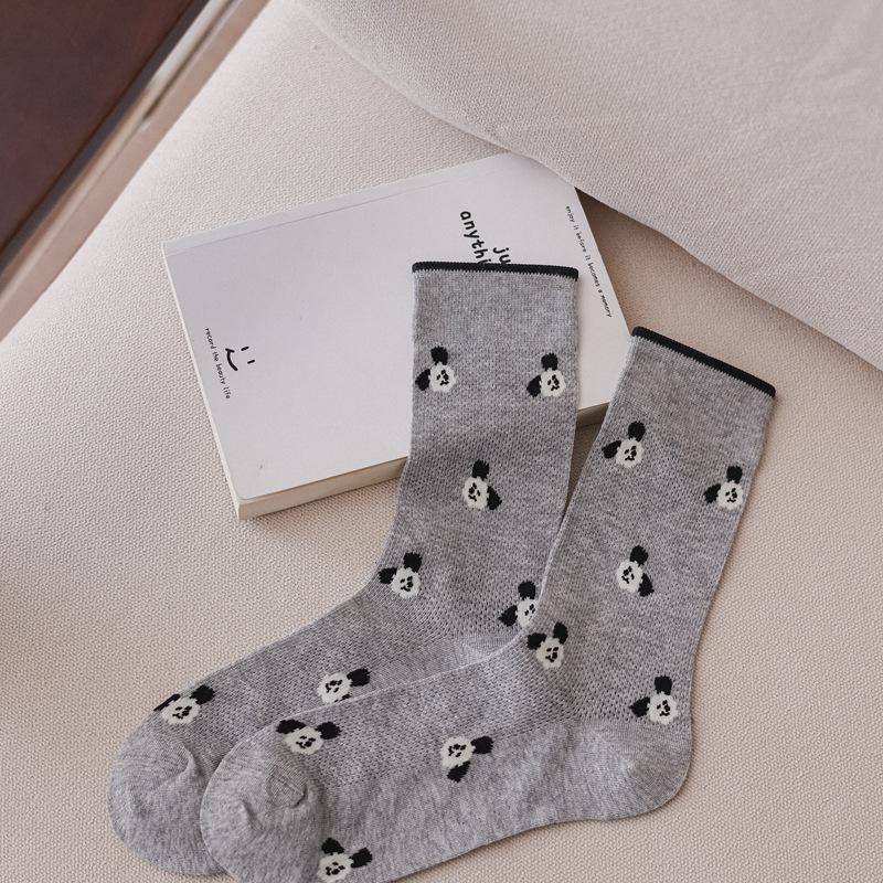 

5pair Cute Socks Women S Summer Ultra-Thin Hollow Mesh Mid-Tube Cotton Socks White Gray Japanese Striped Cartoon Women S Socks Long One size fits all