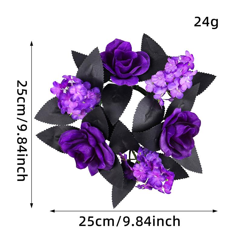 Halloween Purple Rose Candle Wreath Decoration Simulation Flower Vine Circle Desktop Ornaments Atmosphere Layout Props