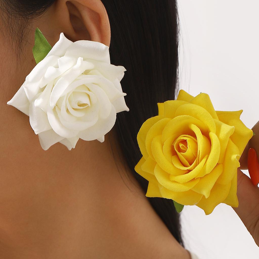 E13845 French Romantic Fabric Rose Earrings, Summer Elegant Sweet Floral Stud Earrings for Women