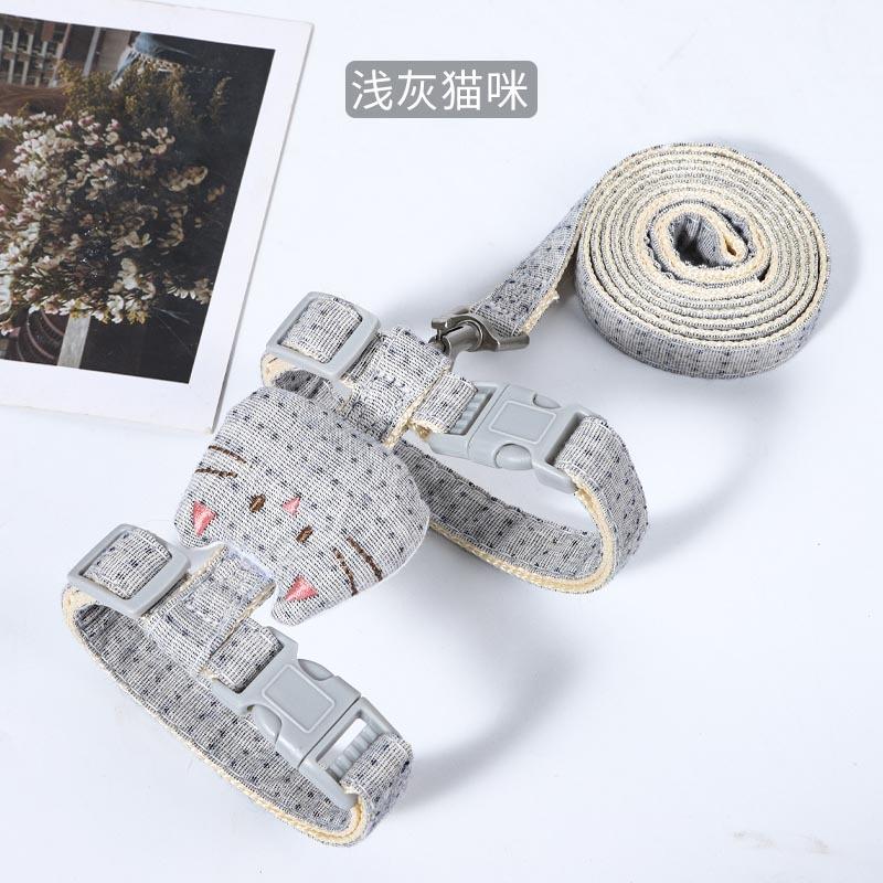 

Z cat rope, leather leather, plain pitting cat head, I-shaped chest strap, anti-break free cat going out traction 1.0cm сірий колір