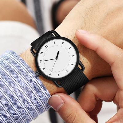 Couple Fashion Nylon Strap Analog Quartz Round Wrist Watch Watches