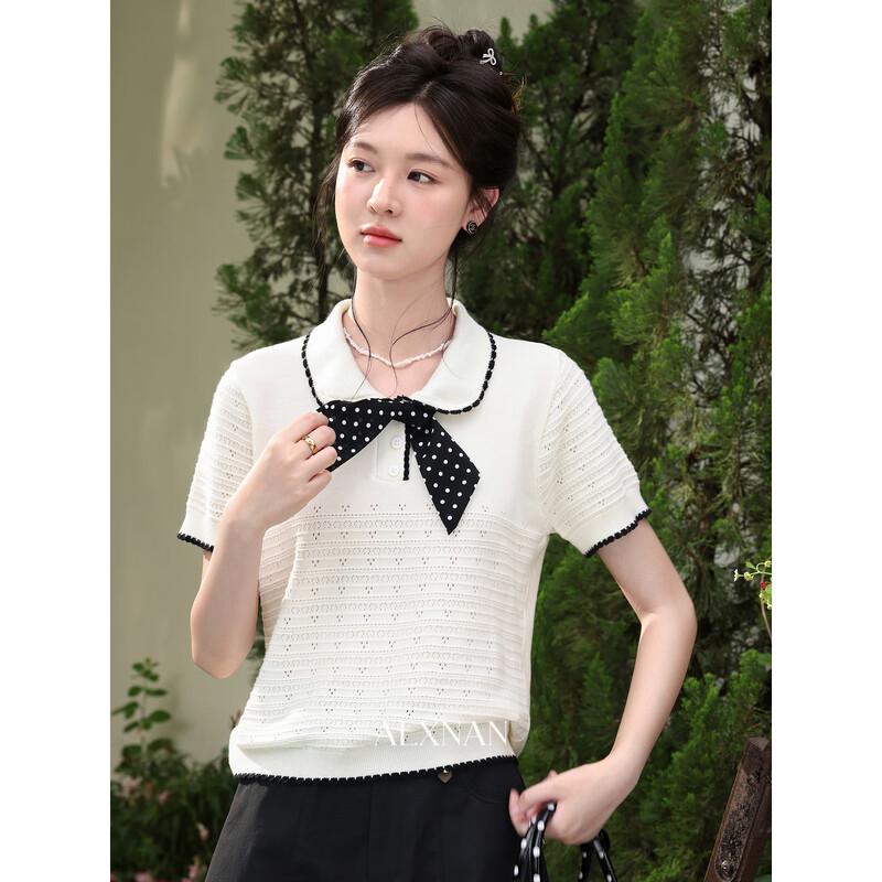 Women s French Style Apricot Short-Sleeved Knit Top M