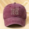 FAITH OVER FEAR Letter Printed Washed Baseball Cap  Outdoor Adjustable Mens Baseball Cap Vintage Style Polyester Fabric