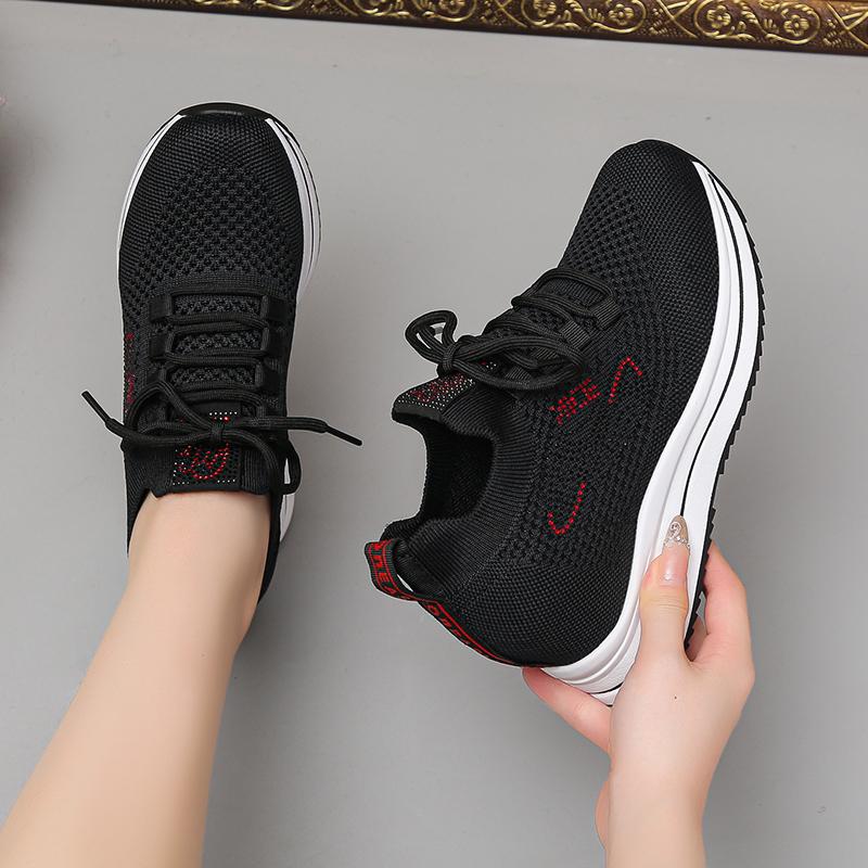 Fashion Shoes Female 2025 Mesh Women's Vulcanize Shoes Outdoor Lace Up Breathable Women Sneakers Crystal Increased Casual Shoes Zapatos